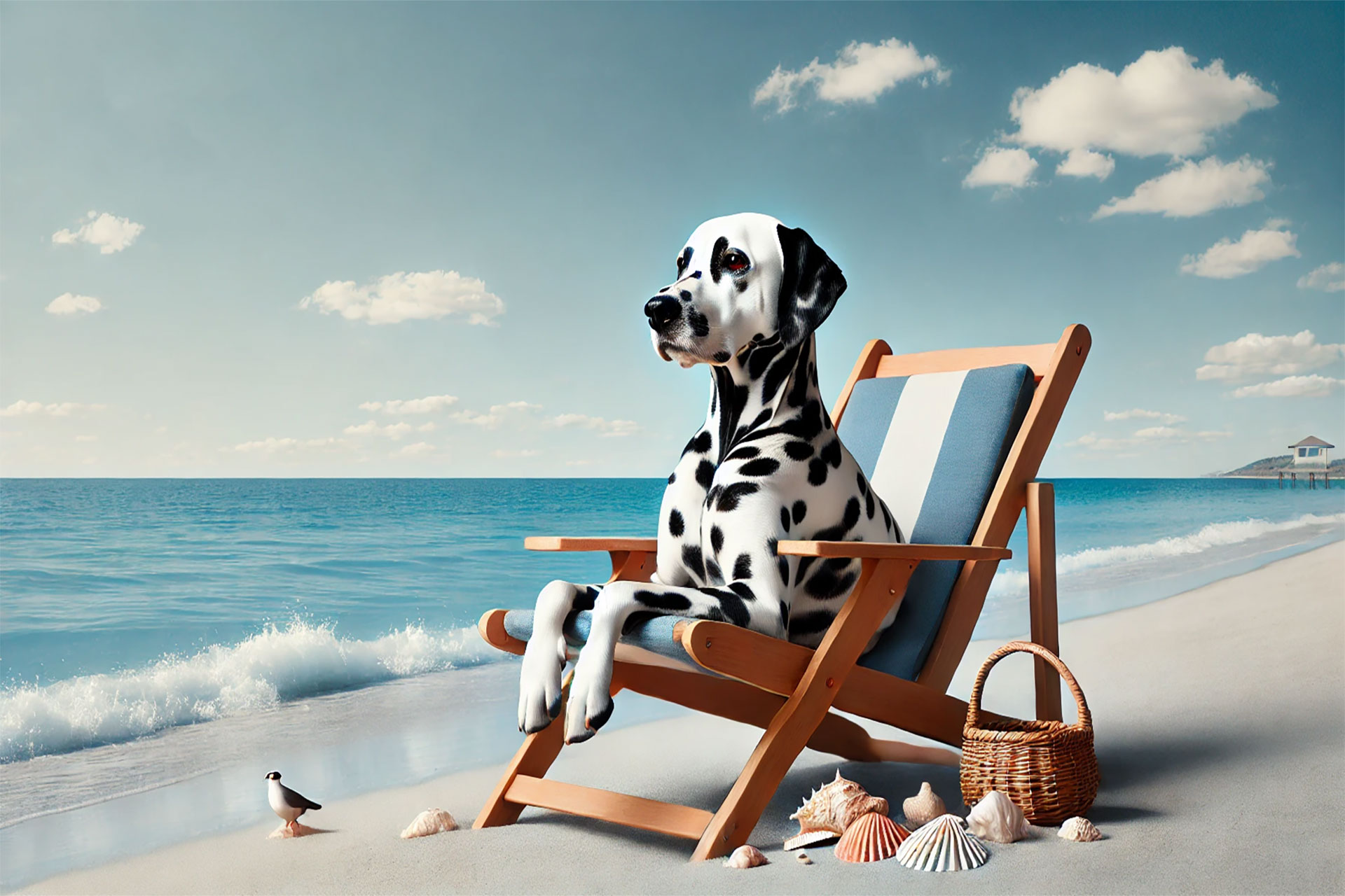 Photo d'un dalmatien sur une chaise longue à la mer